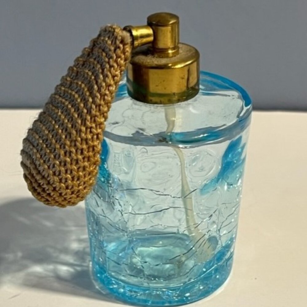 vintage i.W.Rice Irice Blue glass perfume bottle atomizer 1940's-1960's